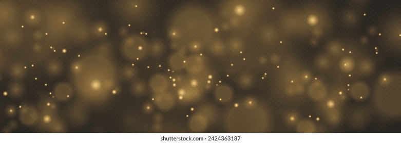 Glowing golden bokeh circles, sparkling gold dust. Abstract gold luxury light decoration.	