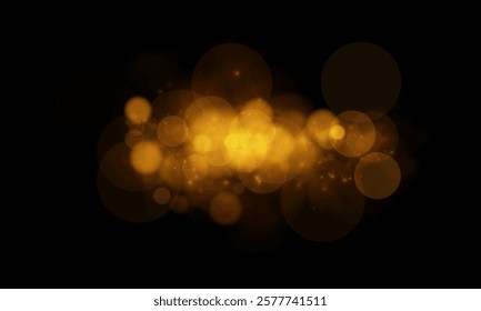 A glowing golden bokeh effect on a black background, creating a warm, magical, and festive atmosphere. The soft, blurred light orbs give a dreamy and elegant visual appeal.