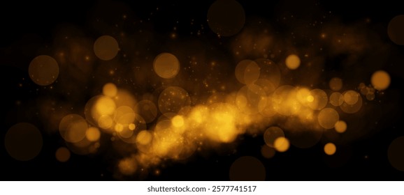 A glowing golden bokeh effect on a black background, creating a warm, magical, and festive atmosphere. The soft, blurred light orbs give a dreamy and elegant visual appeal.