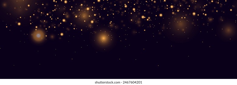 Glowing golden bokeh, sparkling gold dust. Abstract golden luxury light decoration.