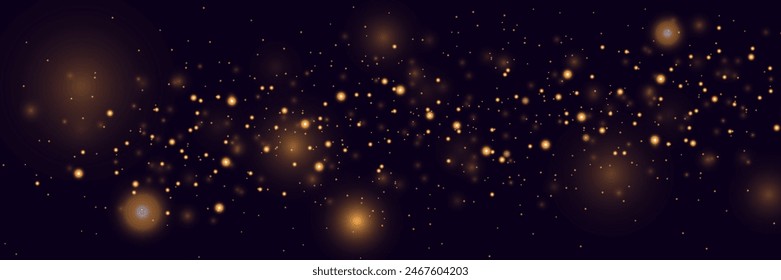 Glowing golden bokeh, sparkling gold dust. Abstract golden luxury light decoration.