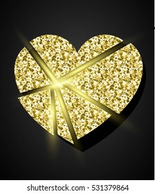 Glowing golden broken heart. Vector element for Valentine Day design