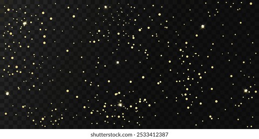 Glowing Golden Confetti Background, Scatter Gold Glitter, Christmas Festive Background, Shine Stars, Vector
