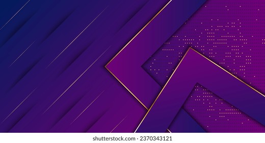 Glowing golden dots glitter overlapping on a purple-blue background. Luxury and elegant halftone pattern with copy space. Vector design for cover template, poster, banner, print ad.