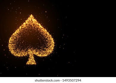 glowing golden glitter spades symbol on black background