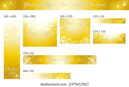 Glowing golden gradient background banner set with Christmas Sale text, Vector Illustration