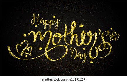 Glowing Golden Happy Mother's Day text design with hearts.