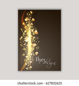 Glowing Golden Hearts decorated Flyer, Template or Banner design for Love concept.