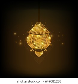 Glowing Golden Lantern for Islamic Holy Month of Prayers, Ramadan Kareem celebration.