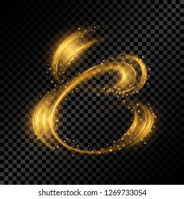 Glowing golden light effect isolated on dark transparent background