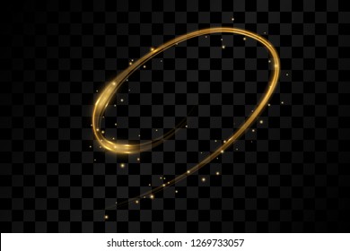 Glowing golden light effect isolated on dark transparent background