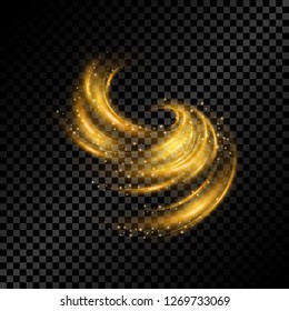 Glowing golden light effect isolated on dark transparent background