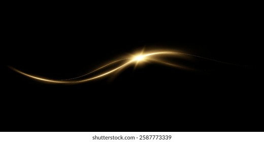 Glowing golden magic light effect. Vector graphics of neon lines motion. Abstract light lines of movement and speed.
