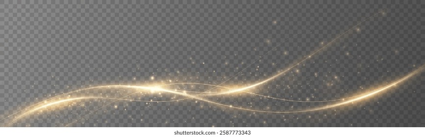 Glowing golden magic light effect. Vector graphics of neon lines motion. Abstract light lines of movement and speed.