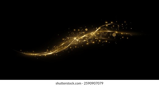 Glowing golden magic light effect. Vector graphics of neon lines motion. Abstract light lines of movement and speed.