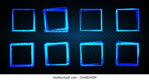 Glowing golden magic light frames, borders, corners and dividers. Gold frame rectangle shining shape with glitter vector set. Luxurious sparkling elements of various shapes
