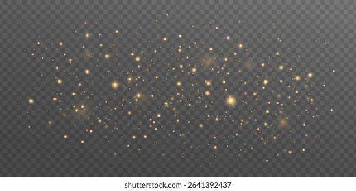 Glowing golden particles isolated on a transparent background. Magical sparkling light effect for festive, holiday or fantasy themes. Shimmering dust with lights bokeh. Vector illustration.