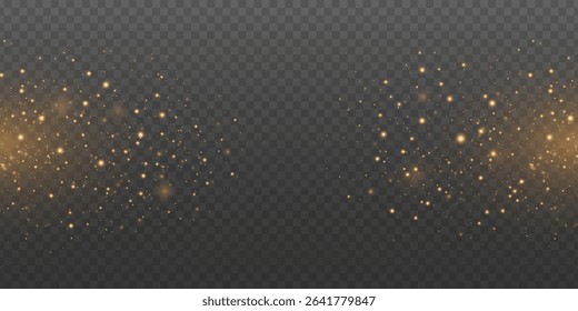 Glowing golden particles isolated on a transparent background. Magical sparkling light effect for festive, holiday or fantasy design. Shimmering dust with lights bokeh. Vector illustration.