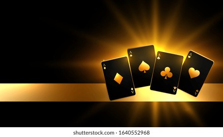 glowing golden paying cards casino background design