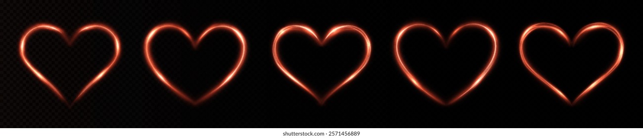 Glowing Golden Red Heart Frames: Shining Particles and Sparkling Effects on Dark Background for Romantic Techno Design and Holiday Projects  for Romantic and Festive Design Projects