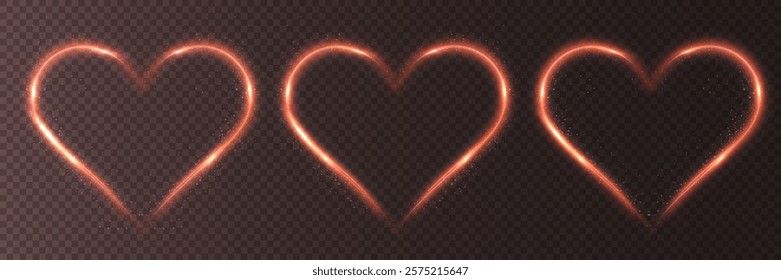 Glowing Golden Red Heart Frames: Shining Particles and Sparkling Effects on Dark Background for Romantic Techno Design and Holiday Projects  for Romantic and Festive Design Projects