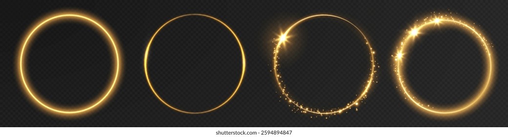 Glowing golden ring with swirling neon light trails and luminous energy effects. A high-quality vector illustration featuring a bright circular swirl of radiant golden light, creating a magic