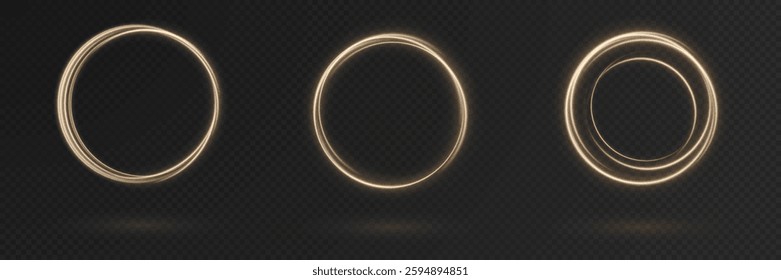 Glowing golden ring with swirling neon light trails and luminous energy effects. A high-quality vector illustration featuring a bright circular swirl of radiant golden light, creating a magic