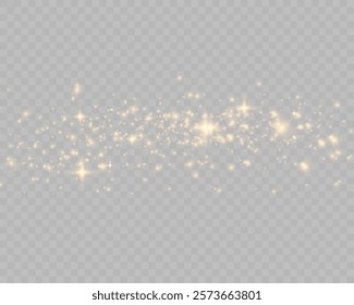 Glowing golden sparkles with light effects on a transparent background, perfect for festive or magical design projects.