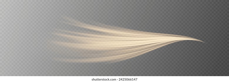 Glowing golden speed lines. Light shining effect. Movements of the light trail. On a transparent background.