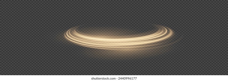 Glowing golden speed lines. Light shining effect. Movements of the light trail. On a transparent background.