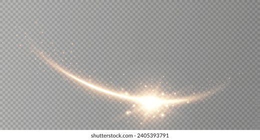 Glowing golden spiral. Speed ​​abstract lines effect. Rotating shiny rings. Glowing circular lines. Glowing ring trail. Vector.