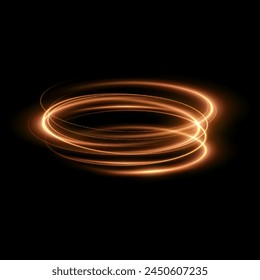 Glowing golden spiral. Speed ​​abstract lines effect. Rotating shiny rings. Glowing circular lines. Glowing ring trail. Vector.