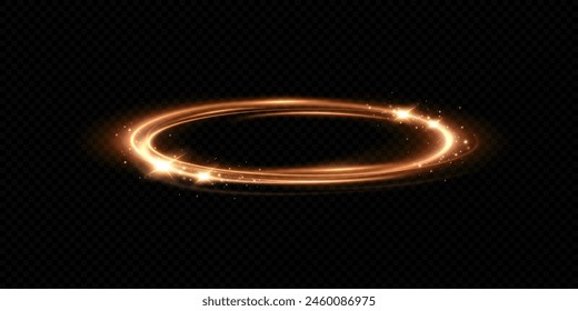 Glowing golden spiral. Speed ​​abstract lines effect. Rotating shiny rings. Glowing circular lines. Glowing ring trail. Vector.	