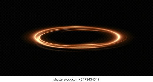 Glowing golden spiral. Speed ​​abstract lines effect. Rotating shiny rings. Glowing circular lines. Glowing ring trail. Vector.	