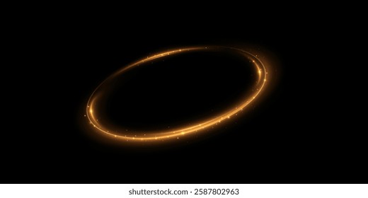 Glowing golden spiral. Speed ​​abstract lines effect. Rotating shiny rings. Glowing circular lines. Glowing ring trail. 