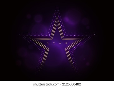 Glowing golden star, award template on the dark purple background.