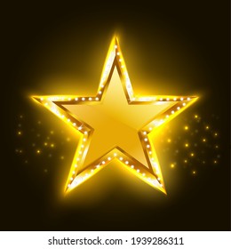 Glowing  golden star with diamonds isolated on black background. Vip and luxury design element for cards, banners, casino, poker, holidays. Vector illustration.