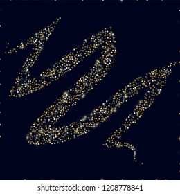 Glowing golden stars with twinkling elements on a blue background. Stars in the night sky. Gold glitter. Festive Christmas background.
