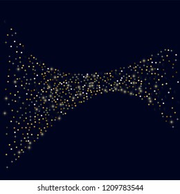 Glowing golden stars with twinkling elements on a blue background. Stars in the night sky. Gold glitter. Festive Christmas background.
