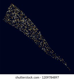 Glowing golden stars with twinkling elements on a blue background. Stars in the night sky. Gold glitter. Festive Christmas background.