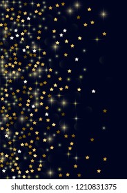 Glowing golden stars with twinkling elements on a blue background. Stars in the night sky. Gold glitter. Festive Christmas background.