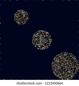Glowing golden stars with twinkling elements on a blue background. Stars in the night sky. Gold glitter. Festive Christmas background.