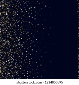 Glowing golden stars with twinkling elements on a blue background. Stars in the night sky. Gold glitter. Festive Christmas background.