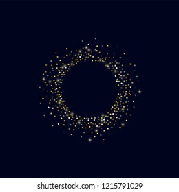 Glowing golden stars with twinkling elements on a blue background. Stars in the night sky. Gold glitter. Festive Christmas background.