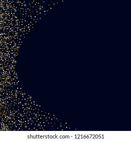 Glowing golden stars with twinkling elements on a blue background. Stars in the night sky. Gold glitter. Festive Christmas background.