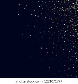 Glowing golden stars with twinkling elements on a blue background. Stars in the night sky. Gold glitter. Festive Christmas background.