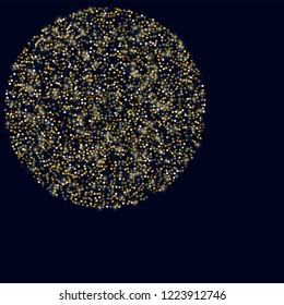 Glowing golden stars with twinkling elements on a blue background. Stars in the night sky. Gold glitter. Festive Christmas background.