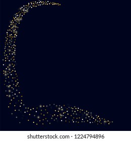 Glowing golden stars with twinkling elements on a blue background. Stars in the night sky. Gold glitter. Festive Christmas background.