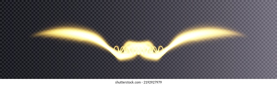 Glowing golden wings on transparent background vector.