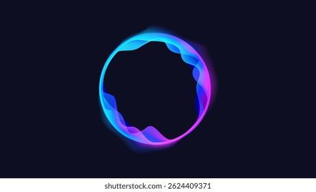 Glowing gradient color circles round curve shape with wavy dynamic lines, technology concept background. Circular light frame border.